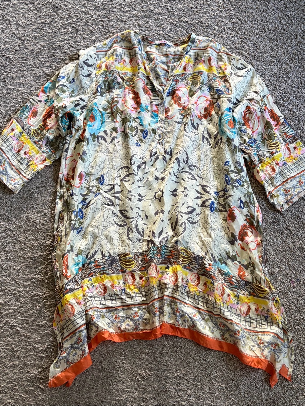 Johnny Was Floral 100% Silk Tunic Blouse Floral Boho Multi Patterned XL
